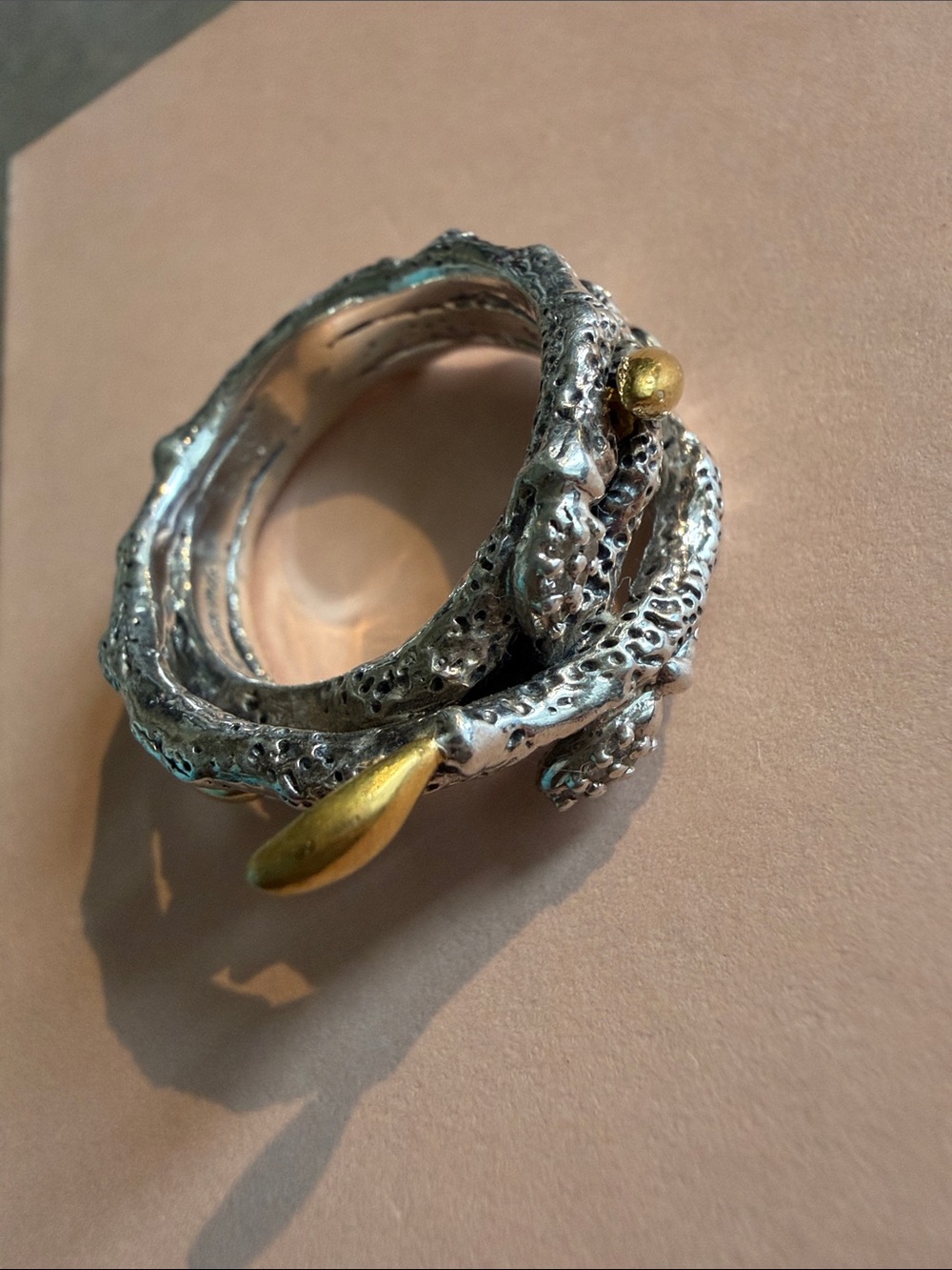 Sterling Silver and 18k Gold  Textured with diamonds